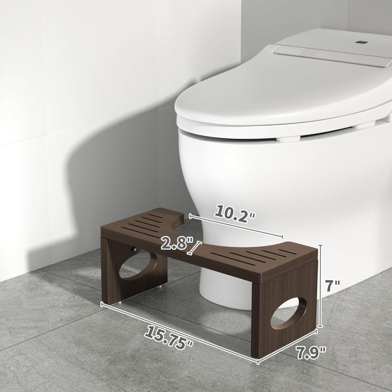 7" Foldable Brown Bamboo Toilet Stool