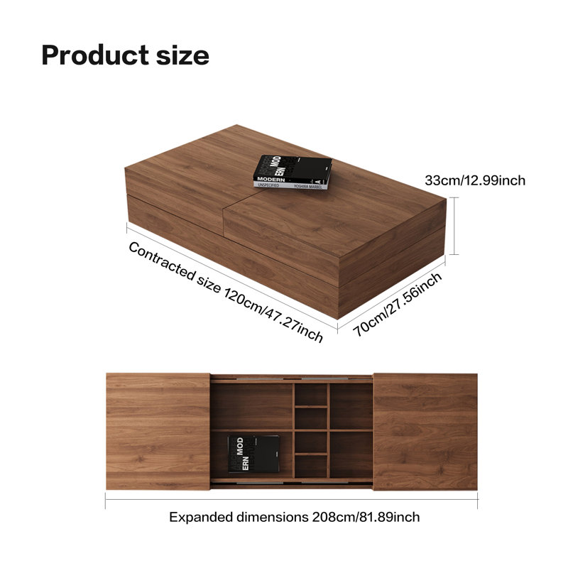 Extending Coffee Table 120 to 208cm, Rectangle Walnut Finish with Storage Fast Dispatch From UK Warehouse – Dispatched Within 2 Days