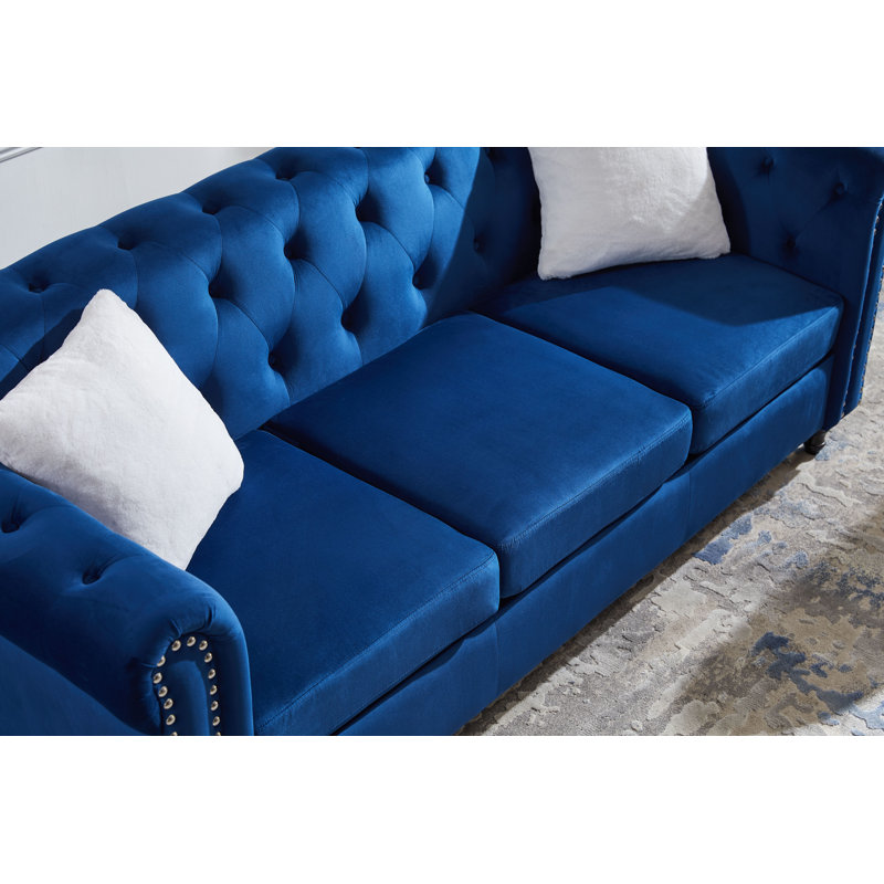 Canapé modulaire 2 pièces Jemiyah, Velours bleu