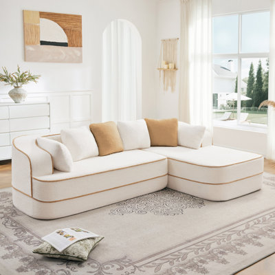 Canapé 106D de 106 po sans assemblage en tissu non assemblé, couleur contrastée, canapé moelleux et confortable avec méridienne en L, pour le salon