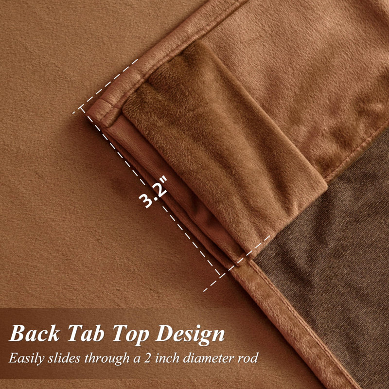Dessy Velvet  Curtains 2 Panel Set Super Soft luxury Rod Pocket Back Tab Curtains, Gold Brown, 52" W x 96" L
