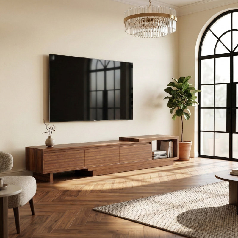 Meuble télé 78,74 pouces en bois de noyer, Brun