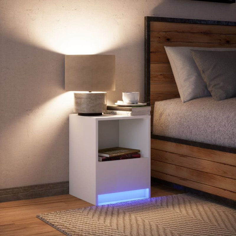 Dancho 38cm W Manufactured Wood Bedside Table, White, 1