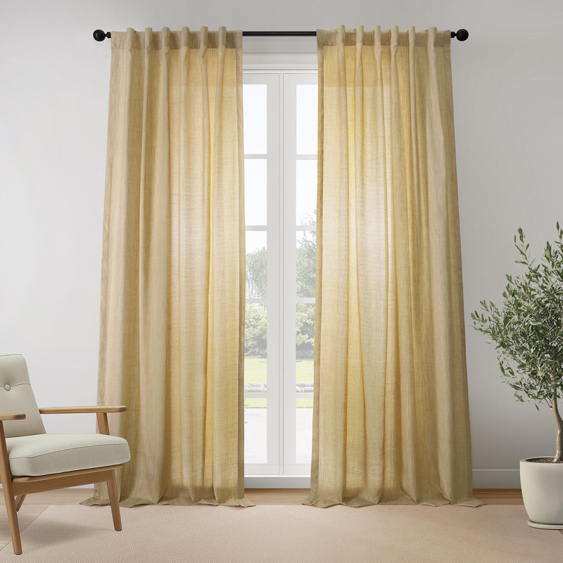 Cotton-Blend Textured Slub Semi-Sheer Curtains for Bedroom & Living Room Curtains (2 Panel Drapes), Red, 50" W x 96" L