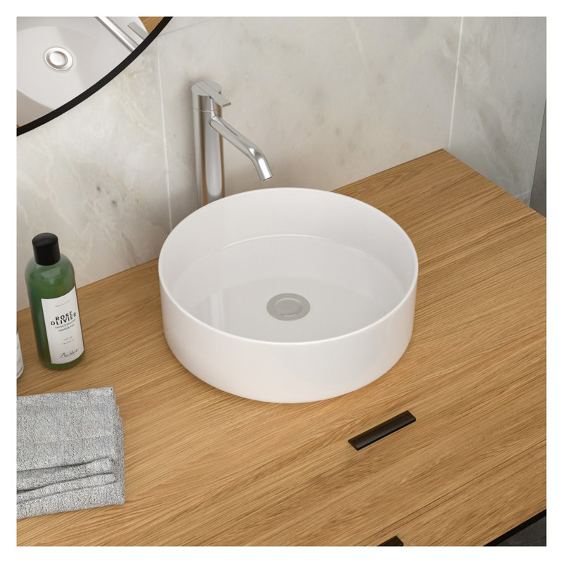 Lavabo de salle de bain vasque rond en céramique blanche 15,75 "x 15,75"
