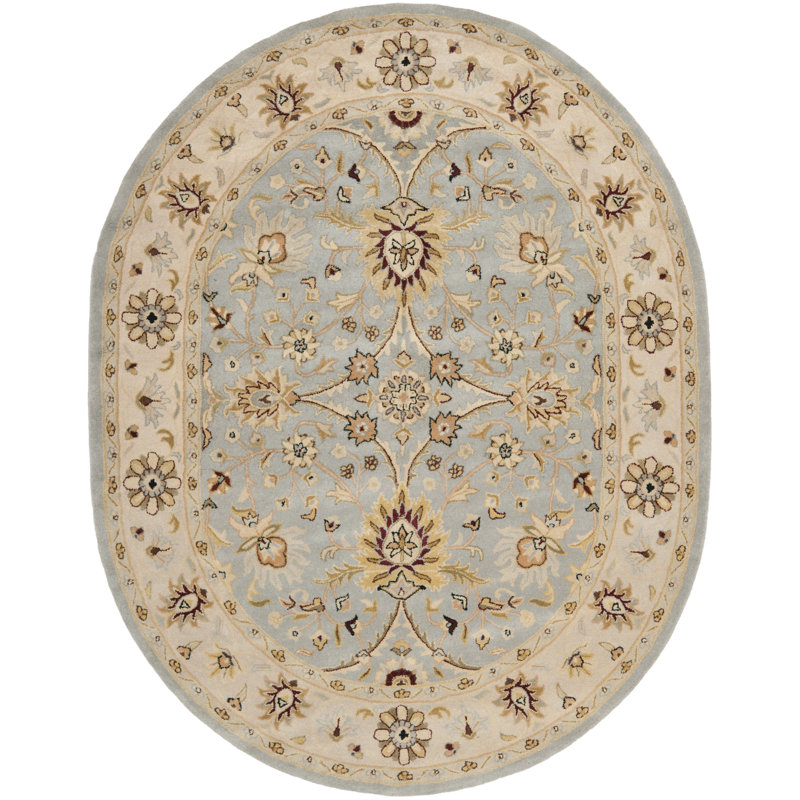 Dunbar Hand Tufted Wool/Cotton/Latex Oriental Rug in Light Blue/Ivory, Oval 7'6" X 9'6" 