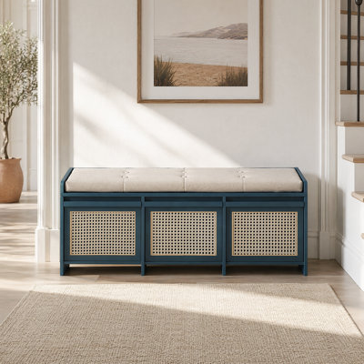 Vintage Entryway Storage Bench - 48" Upholstered Shoe Bench With Hidden Compartment & Drawers