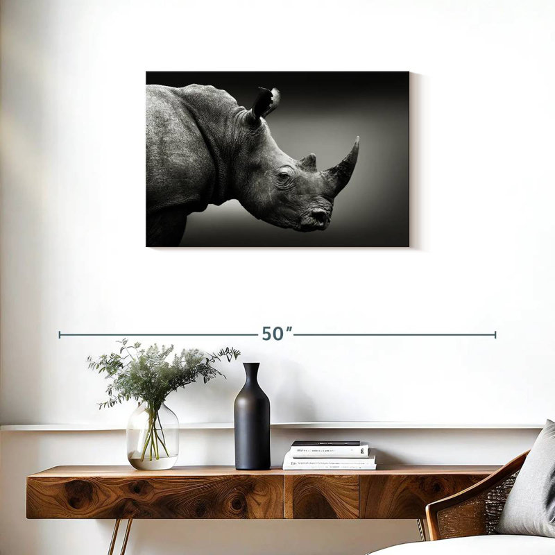 Rhinocéros noir et blanc, H 20 po x l 30 po