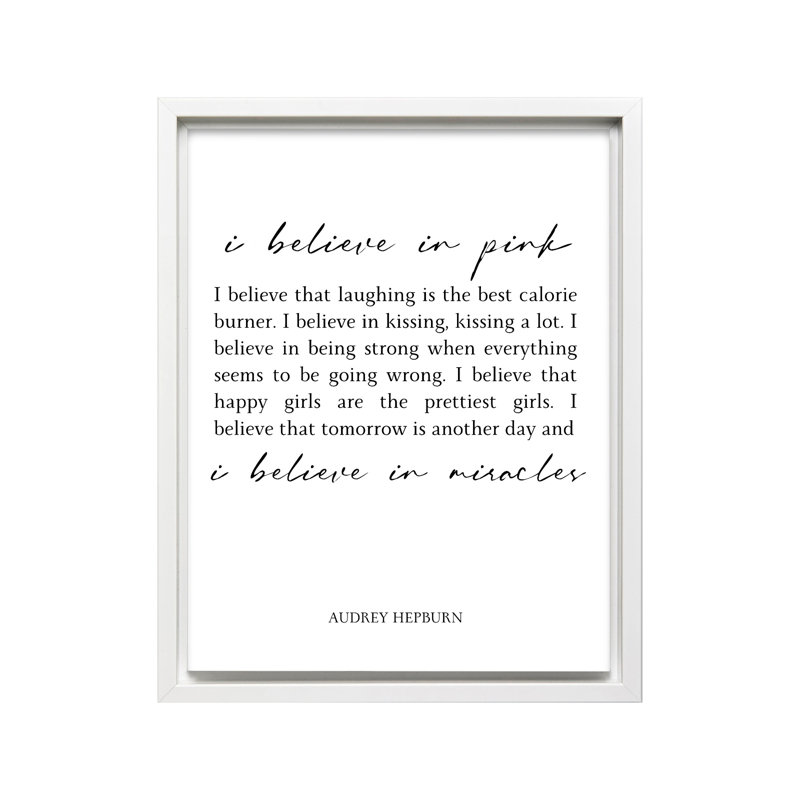 Audrey Hepburn I Believe in Pink No2, H 12 po x l 16 po, Canevas, Encadrement blanc