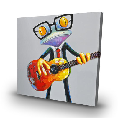 Funny frog playing guitar - 32"x32" art on canvas