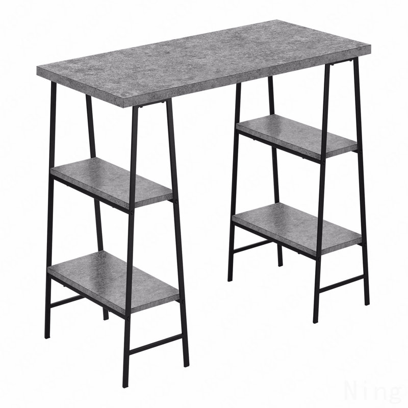 Bureau d'ordinateur, bureau personnel, ordinateur portable, tablettes de rangement, L 48 po, travail, stratifié gris, métal noir, contemporain, moderne
