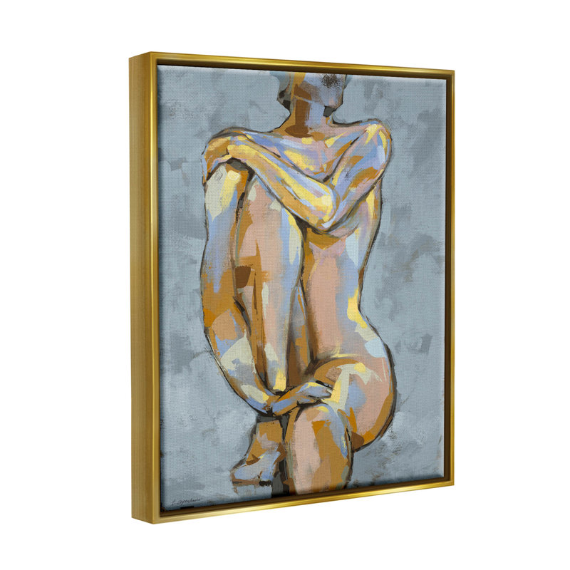 Art moderne sur toile encadrée dorée, "Modern brossé" par Trevor Copenhaver, H 21 po x l 17 po x P 1,7 po