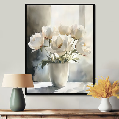 Art sur toile, pivoines et ombres géométriques I