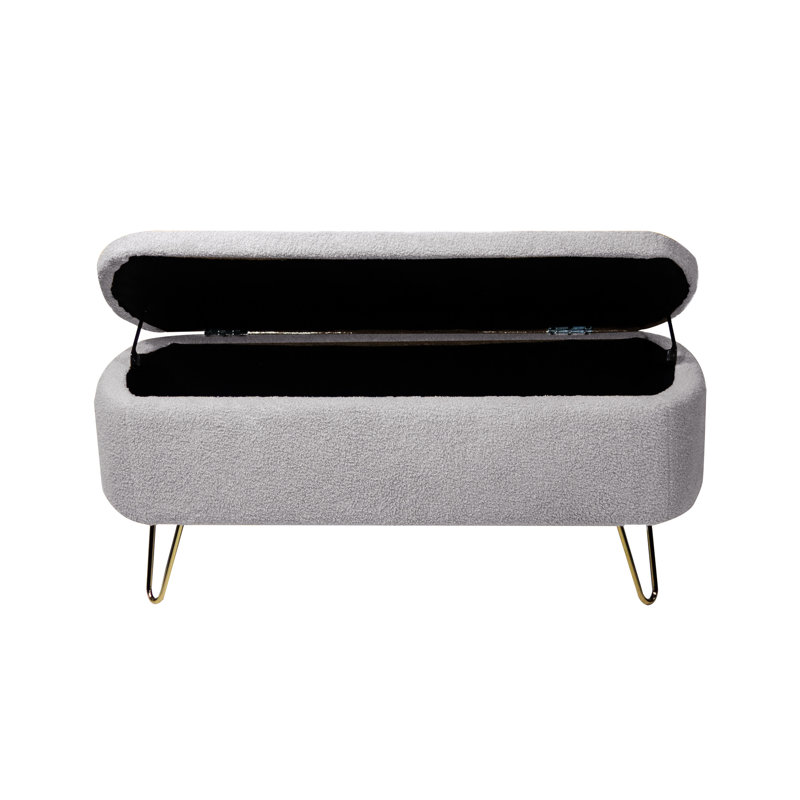 Attractive Grey Faux Fur Bench With Golden Leg Supports Living Room Storage And Gold Legs, Gray