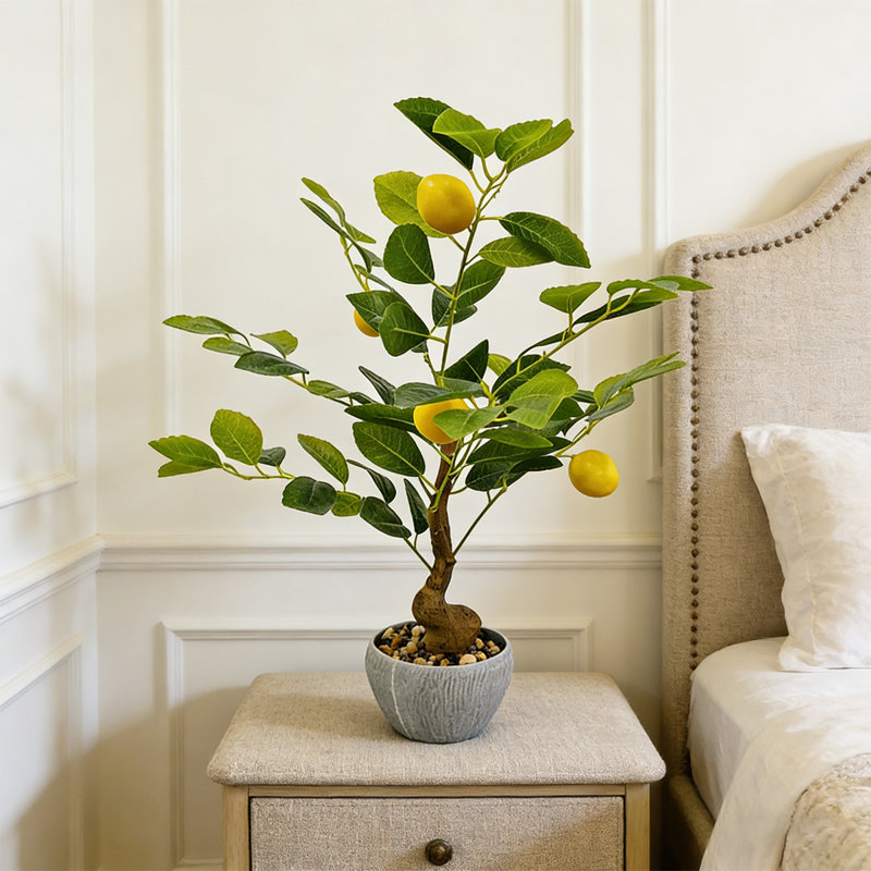 Bonsai artificiel 18 "avec citrons réalistes et feuilles vertes dans un pot à fleurs, faux bonsaï dans un pot décoratif