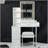 Small Size Left Bedside Cabinet Vanity Table + Cushioned Stool, 2 AC+2 USB Power Station, Hair Dryer Bracket, Extra Large Touch Control Sliding LED Mirror, Tri-Color Switching, EPA,GCC,UL Certificate-204122230