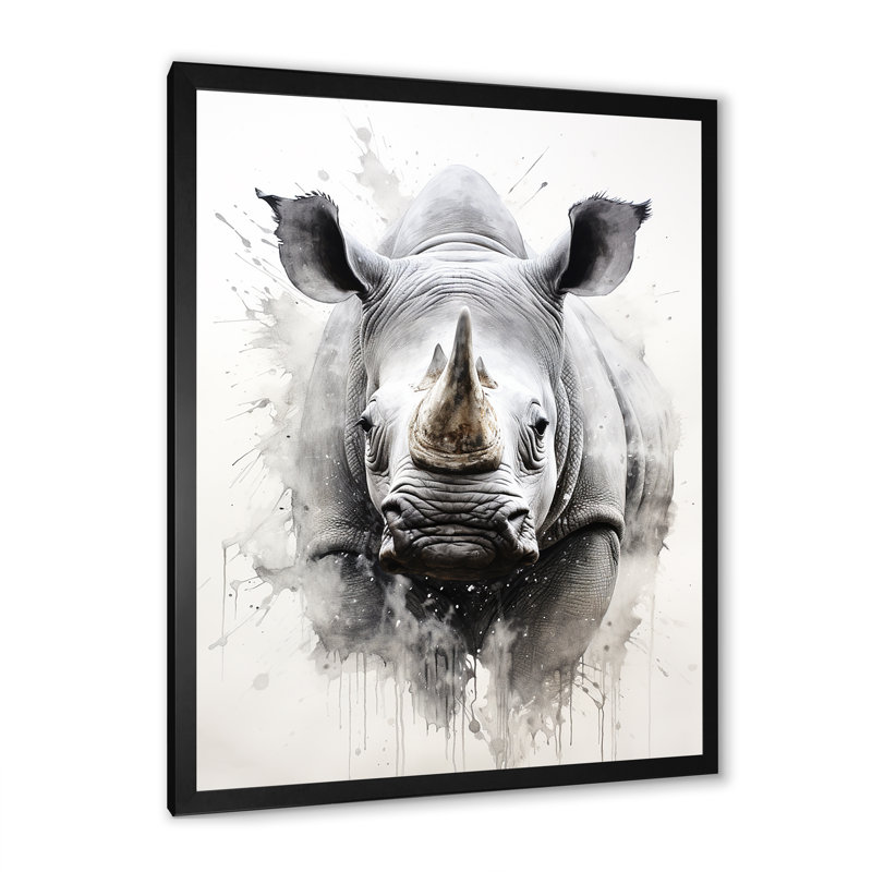 Mighty Stampede Rhinoceros sur impression sur toile, Cadre simple noir, H 40 po x l 30 po x P 1,5 po