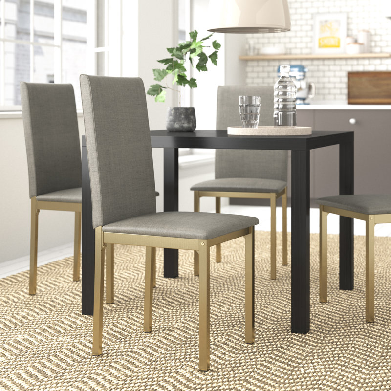 Mizell 18'' H Polyurethane Upholstered Side Chair, Gray Linen, Gold