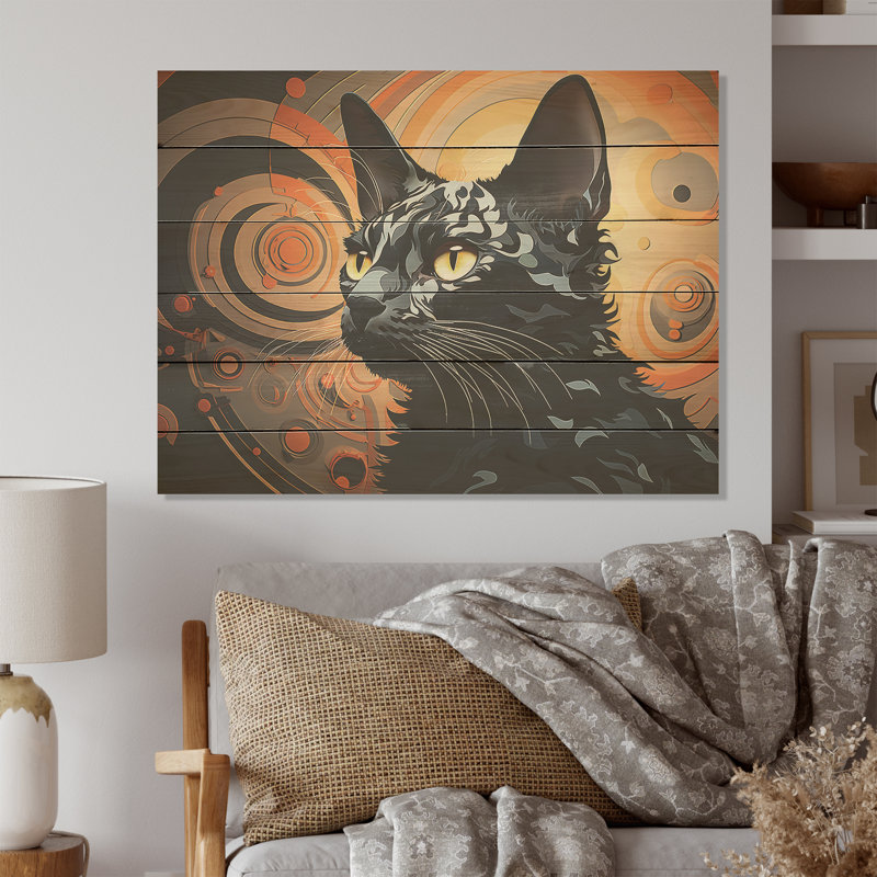 Cornish Rex Curves Cat - Art mural en bois sur bois de pin naturel, H 30 po x l 40 po