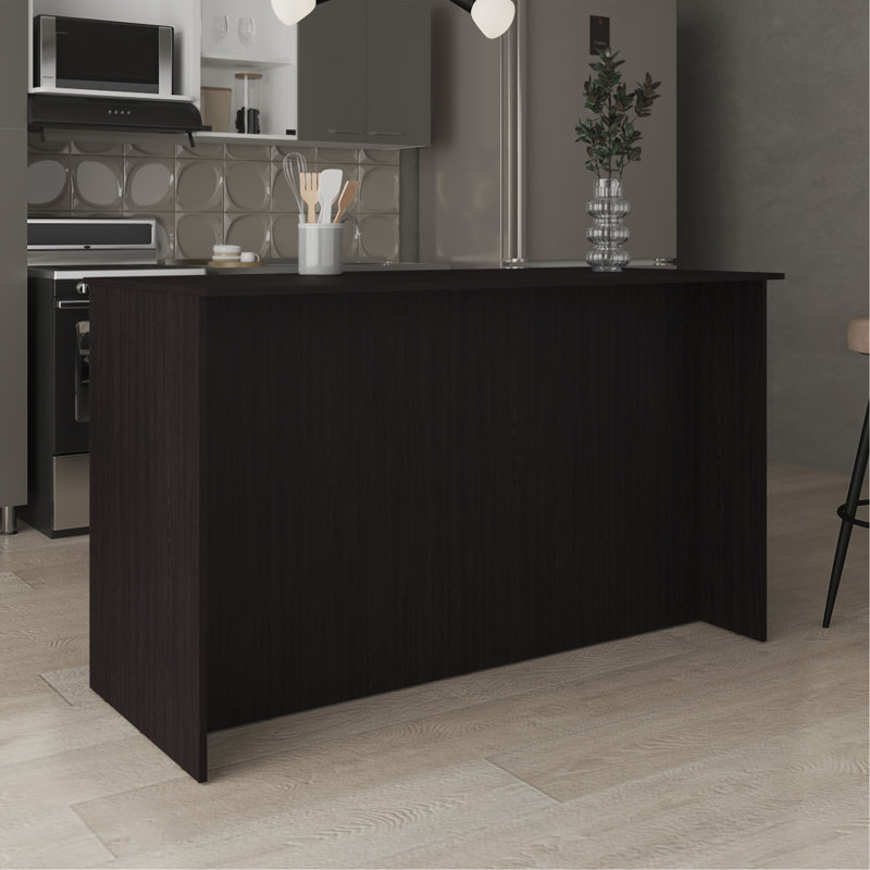 Îlot de cuisine, trois tablettes ouvertes, deux armoires blanches / noires, Noir, Mdf