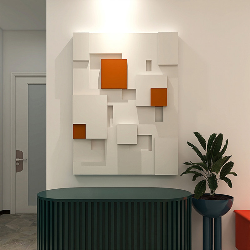 Art mural Mid-Century moderne en toile pour salon, H 31,50 po x l 23,62 po, Orange