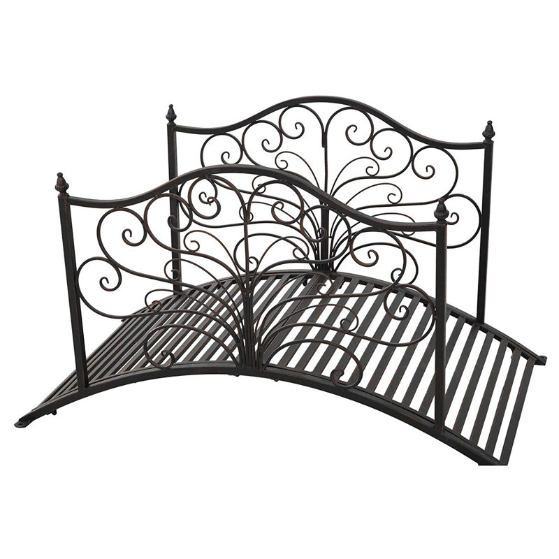 Black Bronze 4-Foot Metal Arched Garden Bridge with Scrollwork