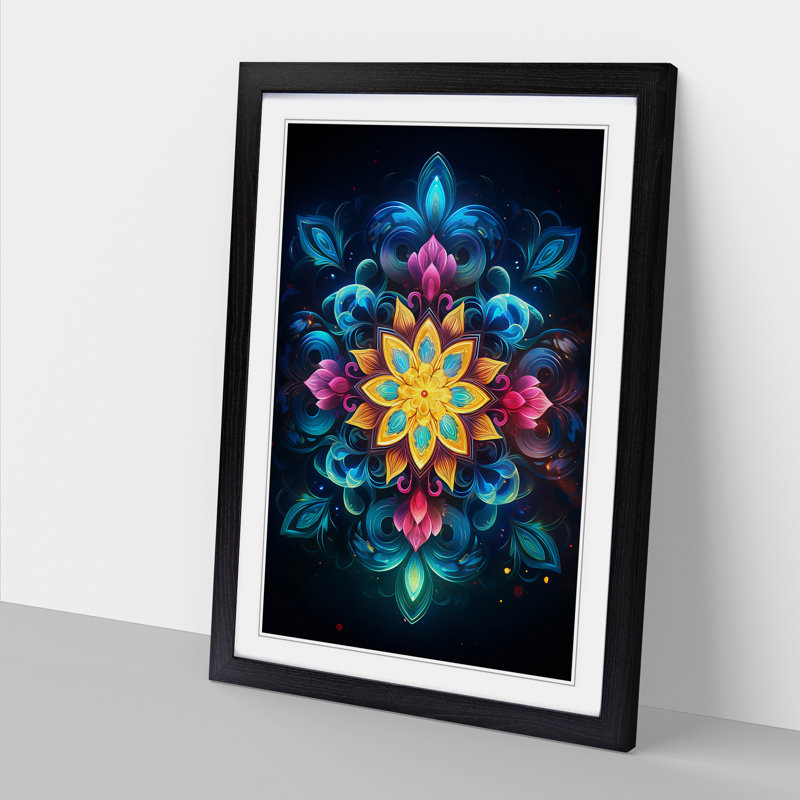 Mandala Digital No.2 - Single Picture Frame Print on Wood, Black, 34cm H x 25cm W x 2cm D