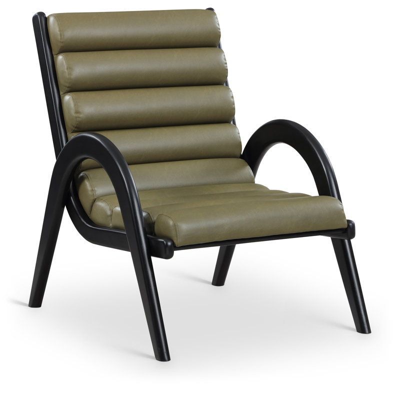 Fauteuil d'appoint en cuir Randal, Cuir olive végétalien, Noir, noir, noir, noir