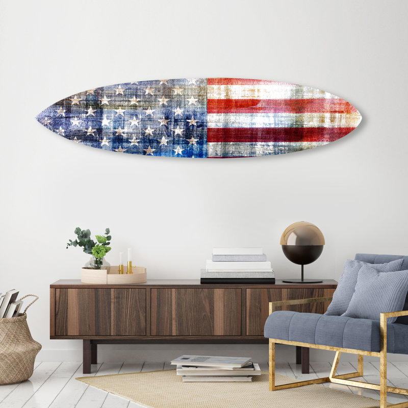 American Flag Surfboard - Decorative Surfboard Wall Art Print on Acrylic
