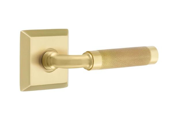 Mortaise intérieure Emtek Select Passage avec rosette Quincy et tige R-Bar, levier moleté, Gauche, Nickel poli