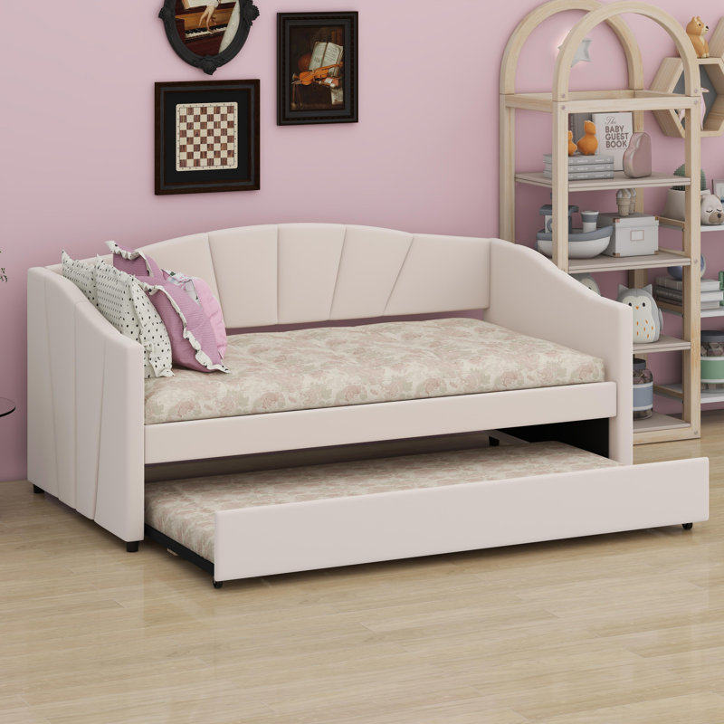 Lit de jour rembourré avec lit gigogne, Beige