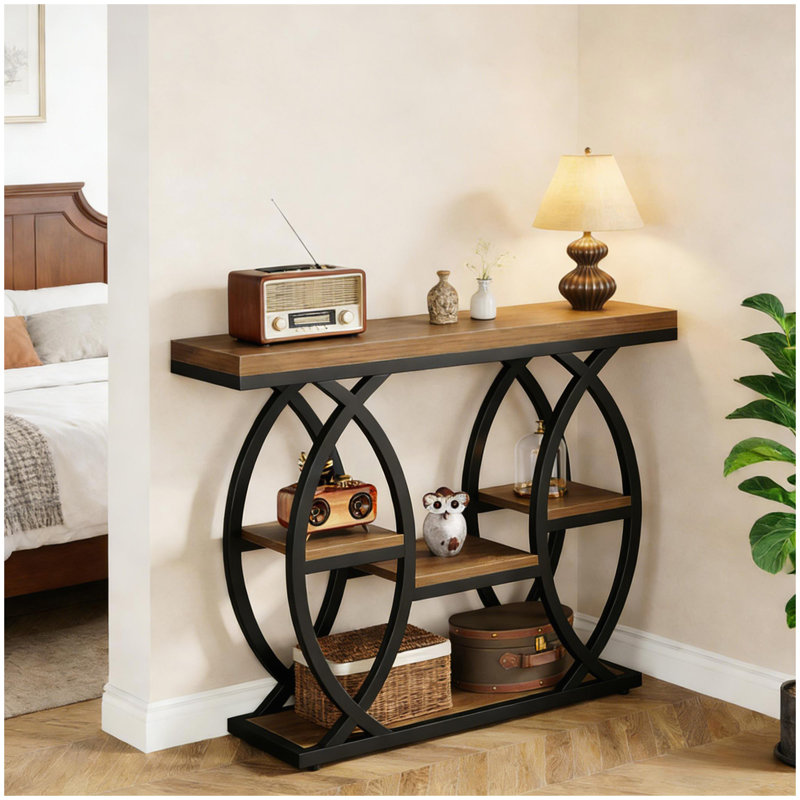 Classic Entryway Table,Practical Console Table,Steady Sofa Table, Black/Brown