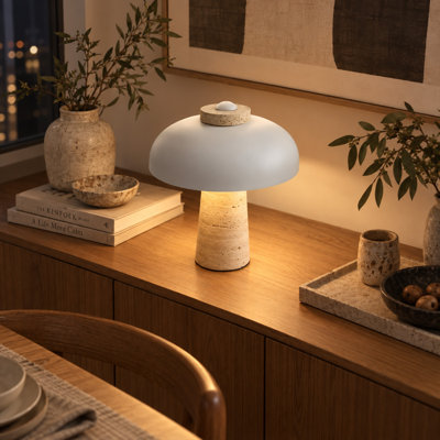 12" Genuine Stone Table Lamp with White Metal Shade