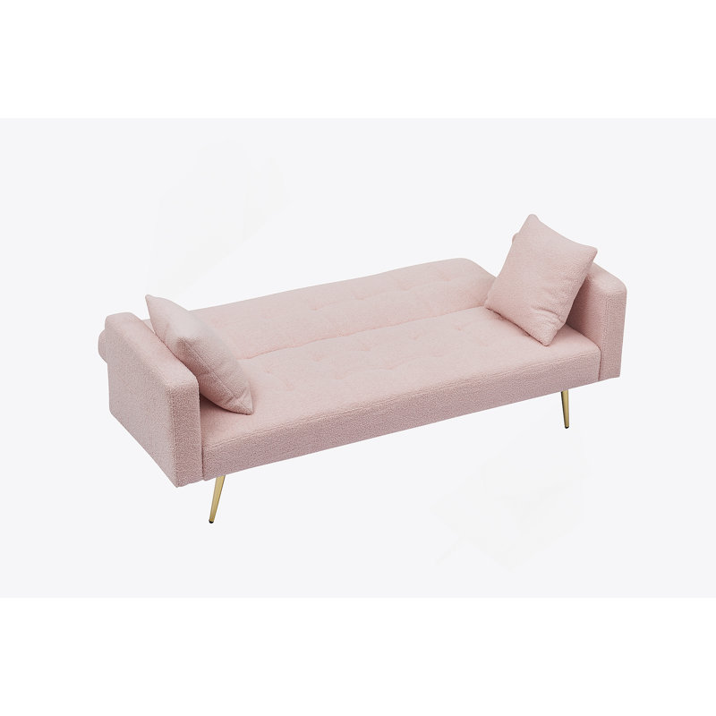 Modern Style 71.65‘’ Upholstered  Sleeper Sofa, Pink Teddy