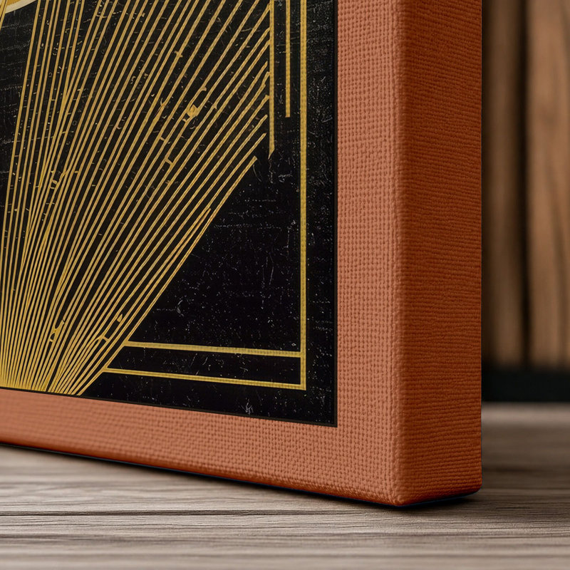 Lotus Deco Art Deco - Wrapped Canvas, 18x12 - 45.7 x 30.5 cm, Terracotta Border