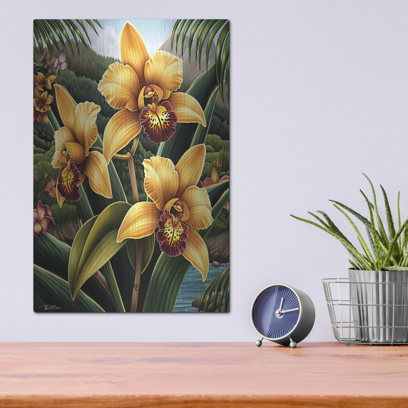 «Yellow Tiger Orchids 2» par Momart, art mural en métal, H 16 po x l 12 po