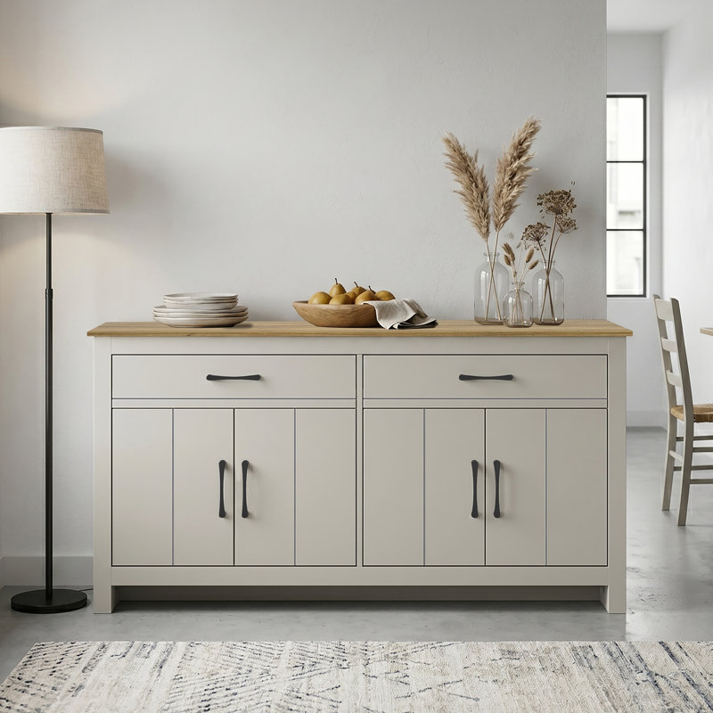4 Door 2 Drawer Multifunctional Sideboard, Light Grey