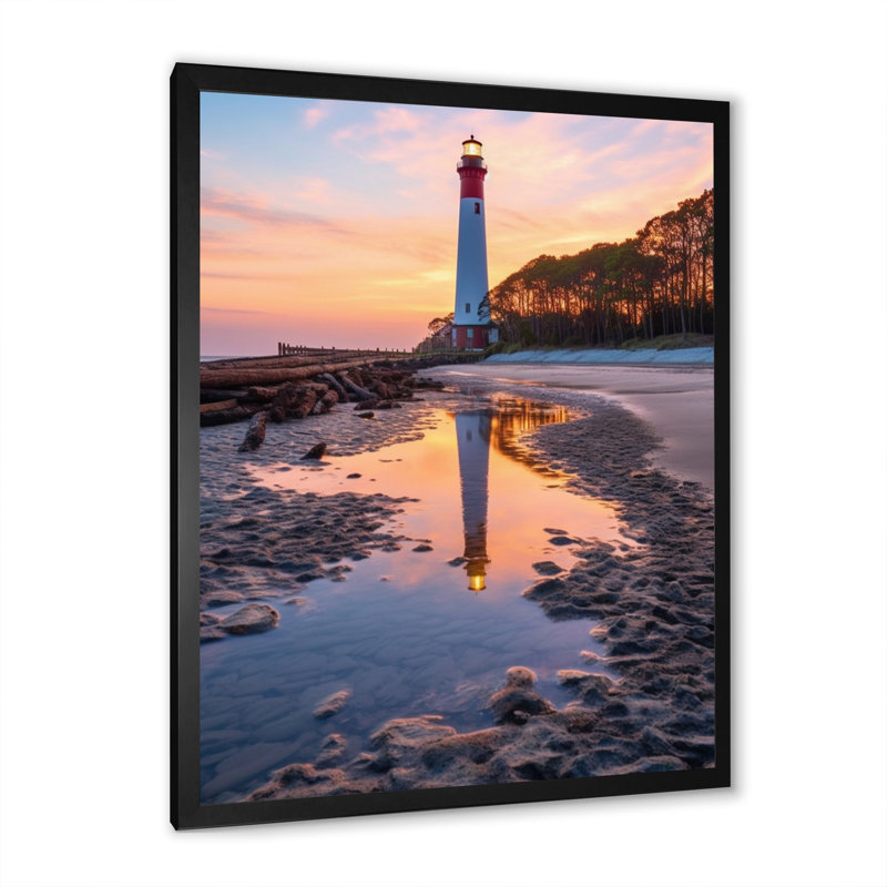 Phare, île de chasse, Caroline du Sud, reproduction sur toile, H 32 po x l 16 po x P 1 po, Cadre photo noir