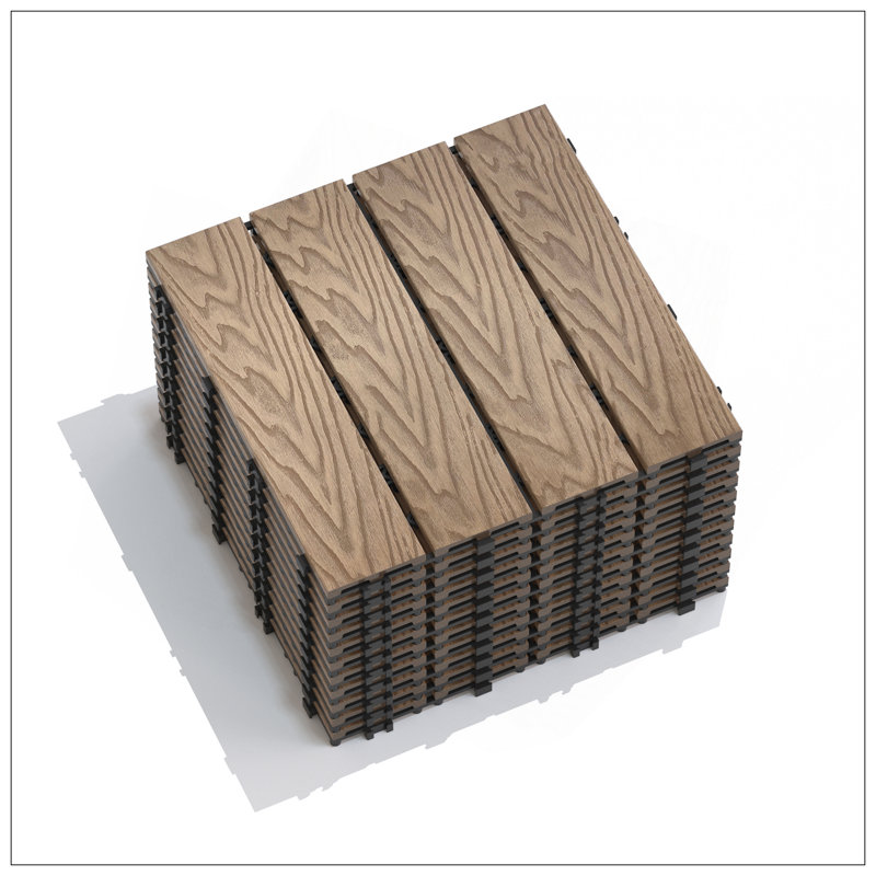 Carrelage de patio en plastique composite WPC, revêtement de sol à emboîter, résistant à l'eau pour une utilisation intérieure et extérieure, paquet de 22 3D