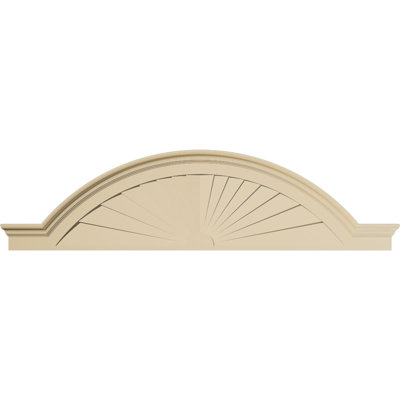 84"W x 22"H x 3"P Segment Arch W/ Flankers Sunburst Signature Urethane Pediment, Primed Tan