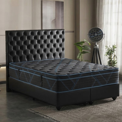 13" Luxury Black/Blue Eurotop Mattress - Inspired by Ancient Egypt - Plush Memory Foam Comfort – Premium Quilted Cover - Made in NJ – Fiberglass-Free – Bed in a Box