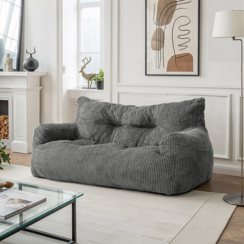 Colman  59" Wide Bean Bag Chair,Corduroy Lazy Sofa,Loveseat, Gray Corduroy, Medium