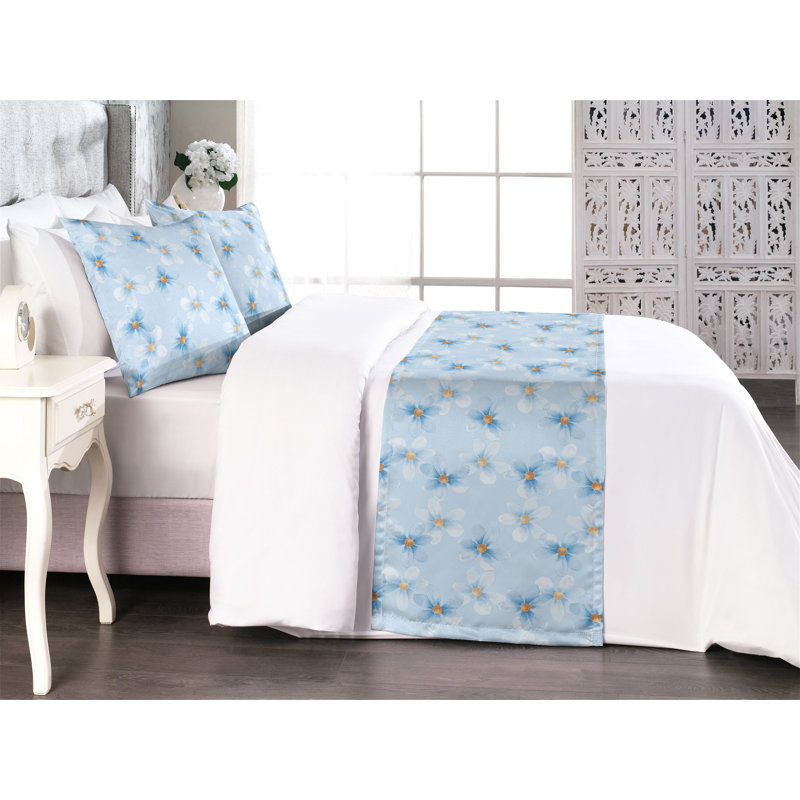 Ambesonne Spring Bed Runner Set Daisy Pattern Romantic Print  Soft Blue and Apricot, King