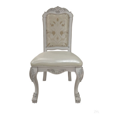 Ensemble de 2 chaises d'appoint en cuir synthétique, tissu et blanc os