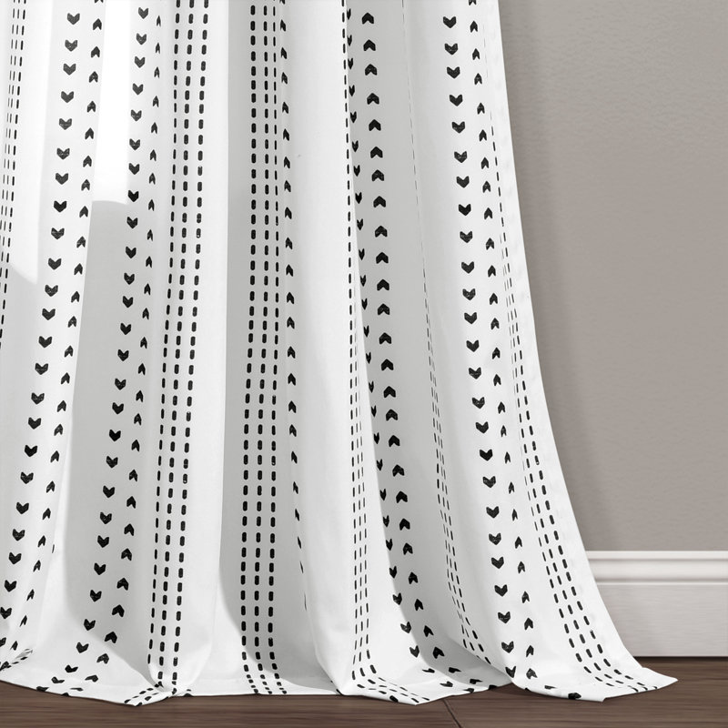 Semi Sheer Curtain Pair, Black/White, 52" W x 95" L