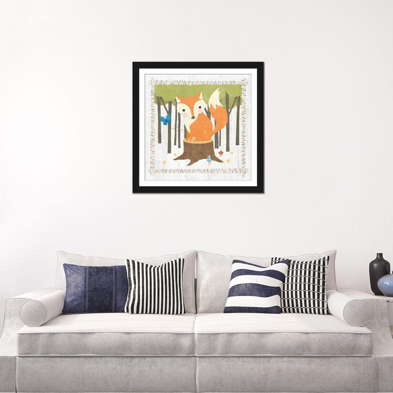 « fox », peinture sur toile tendue hideaway series, H 24 po x l 24 po x P 1 po, Papier beaux-arts encadré noir, Blanc