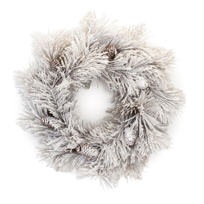 Couronne de pin floquée à longues aiguilles 23,5 po