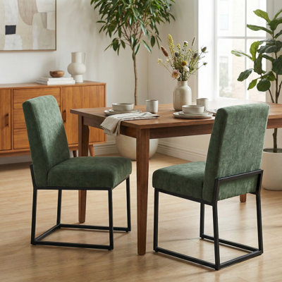 Chaise d'appoint en chenille rembourrée avec cadre en fer (ensemble de 2)