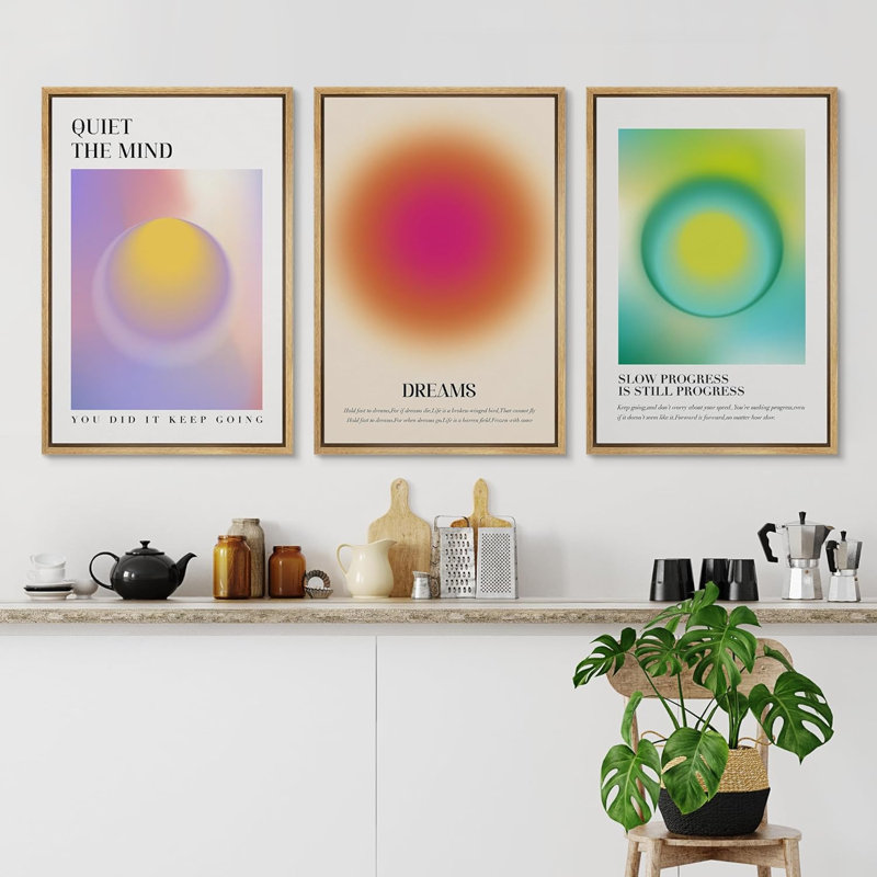 "Abstract Abstract Color Blocks Quiet The Mind, Dreams, Progress - Vibrant", affiche colorée encadrée sur toile, art mural 3 pièces