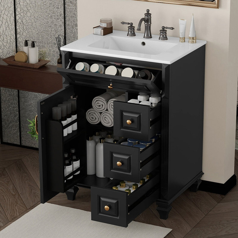 Meuble-lavabo 24 po avec lavabo, Noir